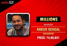 Ankur Sehgal Wins INR 4, 60,631 in GTD Adda52 Millions.